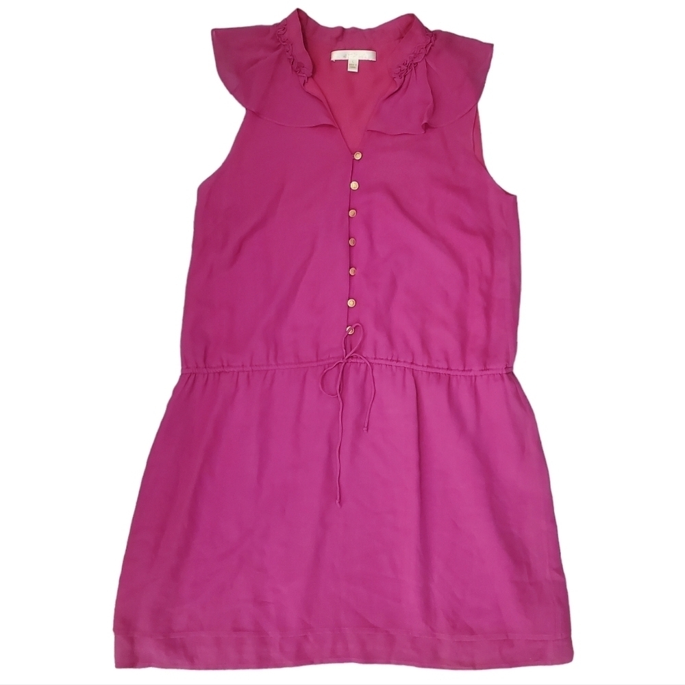 Jenny Han Dress Silk Ruffle Barbie Coquette Feminine Pink Fuchsia Cinch Waist